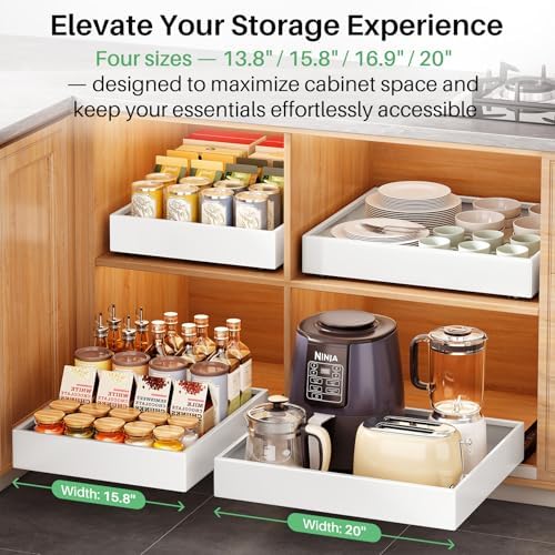 Pull out Cabinet Organizer, 21"Deep, Heavy Duty Full-Extension Slide out Drawers for Kitchen Cabinets with Nano Adhesive, Roll Out Shelf Sliding Cabinet for Pots, Bathroom, Pantry, Under Sink, White - Image 6