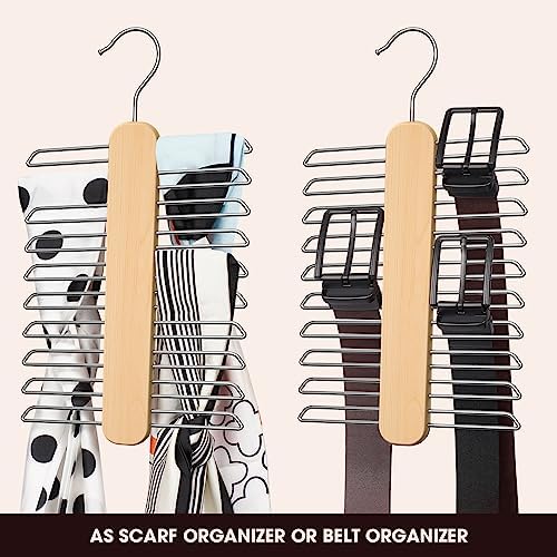 Tie Hanger 2 Pack,Tie Organizer for Closet 20 Storage Capacity,Wooden Necktie Organizer Tie Storage,360 Degree Rotating Accessory Organizers for Tie,Belt,Scarf - Image 5