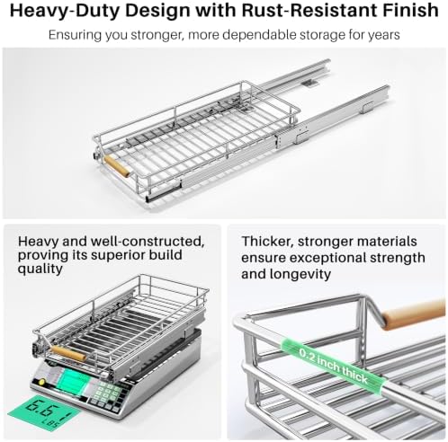 Pull out Cabinet Organizer, 9"W X 21"D, Heavy Duty Smooth Sliding Under Cabinet Shelves for Pots and Pans, Full-Extension Roll out Drawers, Slide out Organization for Home Kitchen Pantry - Image 6