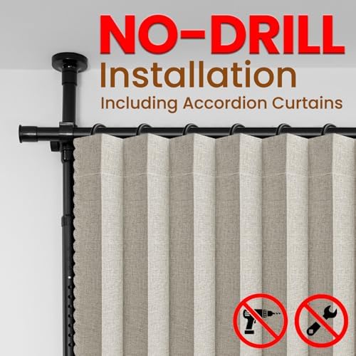 100% Blackout Room Divider Curtains Sets Cream White W100 x L84 in,2 Panels Curtain Rods No Drilling Adjustable Tension (H) 43-120×(W) 35-200 in for Studio Apartment Dorm Office - Image 3