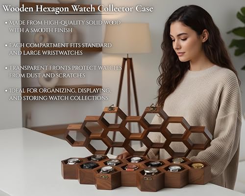 Extra Large 12 Slot Superior Rosewood Honeycomb Wall Mounted Watch Box Display Case Holder for Men, Vintage Hanging Watch Storage Organizer to Keep Watches Safe and Sophisticated - Image 5