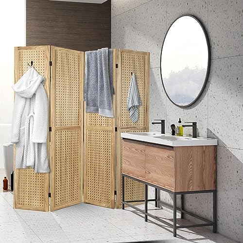 Babion 4 Panel Pegboard Display, Peg Board Room Divider Freestanding Folding Privacy Screens Display Stand for Craft Shows (Natural) - Image 3