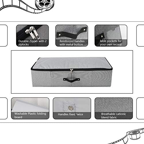 2PCS Foldable Under Bed Storage Container with Plastic Support Liner, Handles, Zipper lid, Sweater Pillow Blankets ClothesStorage Organizer for Bedroom and Closet, 29×15×7inch, Dark Grey - Image 3
