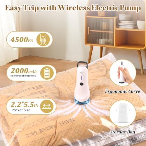15 Pack Vacuum Bags for Travel, with Cordless Pump, 80% Space Saver Bags - Image 3