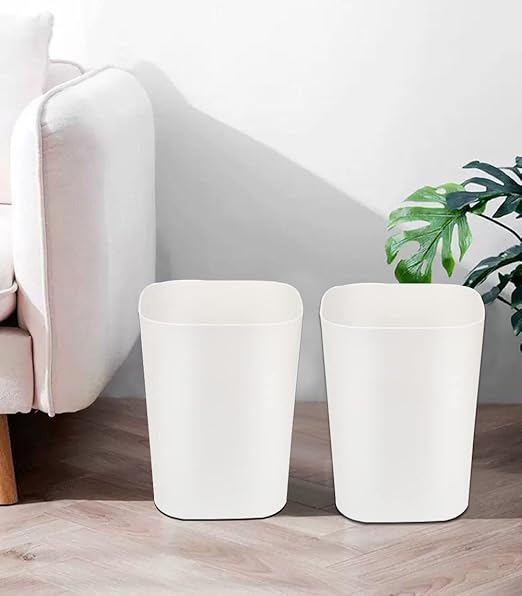 Besli 2 Gallon Small Trash Can Garbage Can Wastebasket for Bathroom Bedroom Kitchen Office (White, 2 Pack)