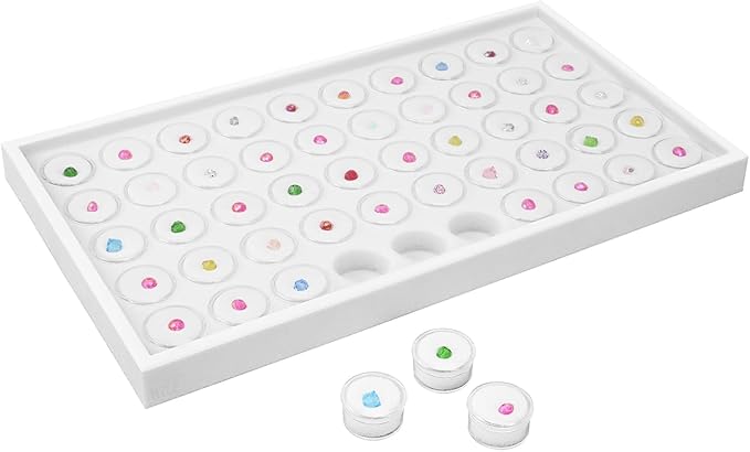 Ikee Design 50 White Foam Gem and Bead Storage Jars Showcase Stackable Display Tray Storage Box for Collectibles, Home Organization, 14.75 W x 8.25 D x 1 H in