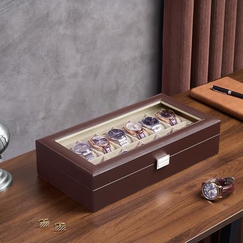 ProCase Watch Box Organizer, 14 Slot Watch Display Case, Espresso&Beige - Image 3