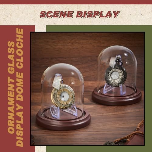 Beeveer 2 Pcs Glass Pocket Watch Display Dome 4.3'' x 3.2'' with Brown Base - Image 4