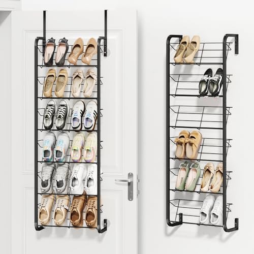 SWTYMIKI Over the Door Shoe Organizer - 6 Tier Wall Mount Shoe Rack for Door Storage- Heavy Duty Metal Hanging Shoes Shelf for Flats, Heels, Sneakers, Boots Black by SwtyMiki-TidyHomeSweetLife