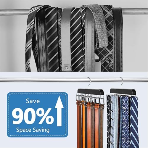 2 Pack Tie Rack & Belt Hanger for Closet Organization, Wooden Tie Organizer - Image 4
