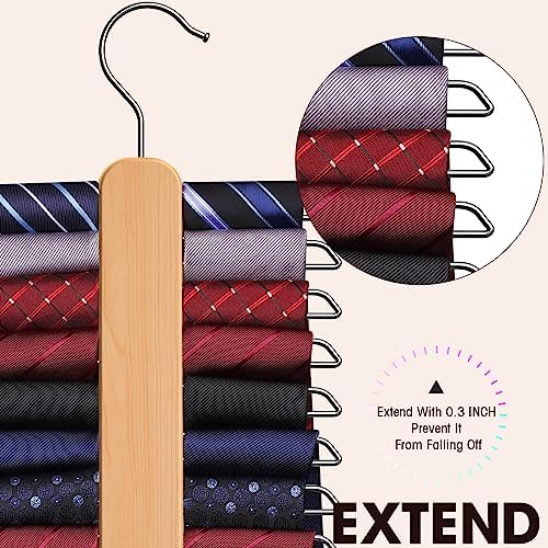 Tie Hanger 2 Pack,Tie Organizer for Closet 20 Storage Capacity,Wooden Necktie Organizer Tie Storage,360 Degree Rotating Accessory Organizers for Tie,Belt,Scarf - Image 2