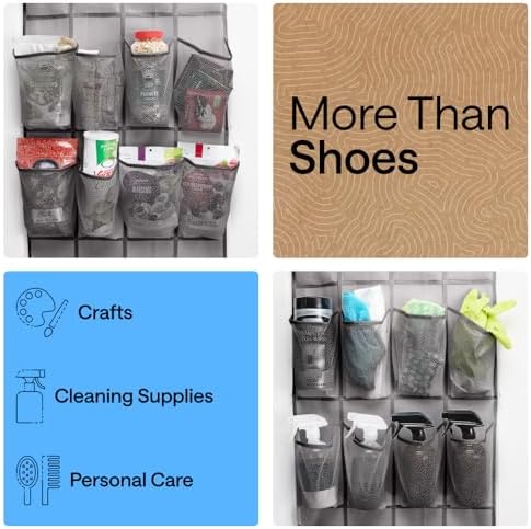 GORILLA GRIP Over the Door Shoe Organizer, 35 Large Pockets, Gray - Image 6