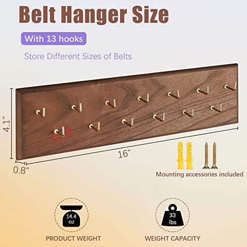 Belt Organizer, Wall Mounted Hanger for Closet, Brown - Image 6