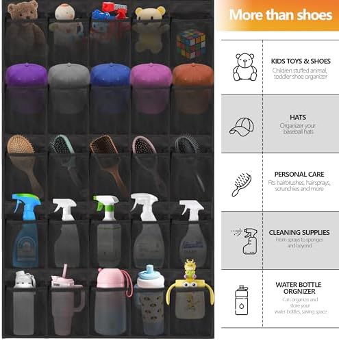 Over the Door Shoe Organizer, 40 Large Mesh Pockets Hanging Shoe Rack Organizer for Closet Behind the Door Storage Holder for Entryway Bedroom Dorm Black - Image 6