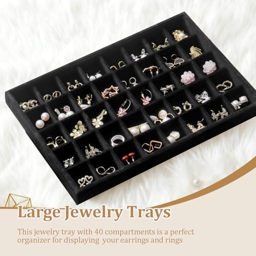 Large Jewelry Organizer for Drawer Insert Velvet Stackable Jewelry Trays for Earring Necklace Bracelet Ring Display (Black, 40 Grids) - Image 2