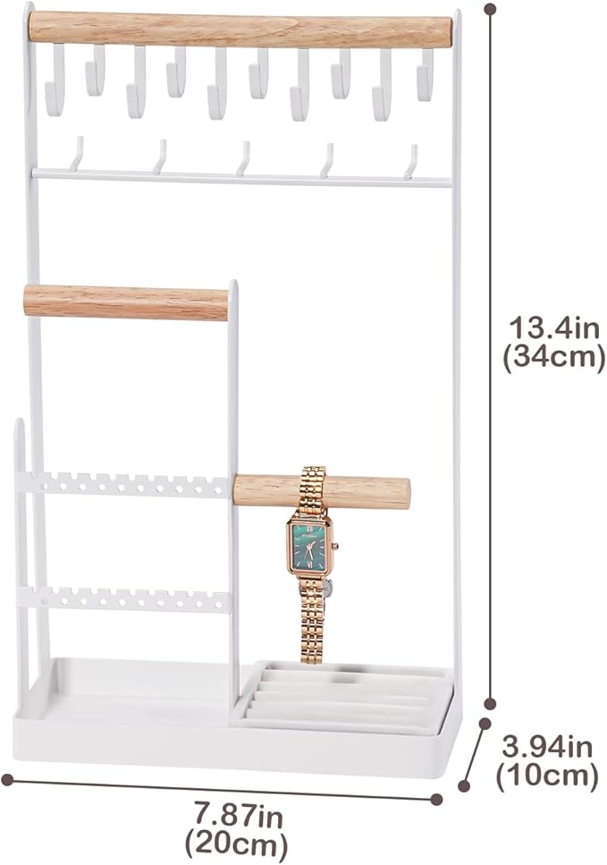 ProCase Jewelry Organizer Jewelry Stand Jewelry Holder Organizer, 4-Tier Necklace Organizer with Ring Tray, Large Aesthetic Jewelry Tower Storage Rack Tree for Bracelets Earrings Rings -Large, White