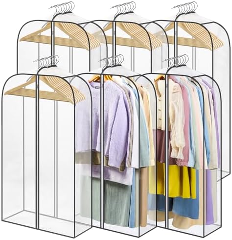 LANDNEOO 6 Pack Clear Garment Bags for Hanging Clothes with Zippers on Double Sides - 10'' Clothes Storage for Coat, Dress, and Fur in Closet - 40'' Long Suit Bags by MakeLifeBetterEasier