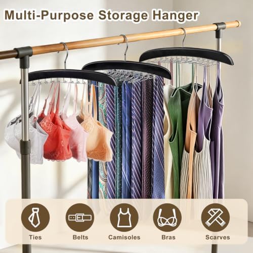 2 Pack Tie Rack Hanger, 24 Hooks Each, Space Saving Wooden Tie Organizer for Men, Holds Up to 24 Ties Belts Scarves, 360° Rotating Anti-Slip Rustproof Foldable Steel Hooks, No Wrinkles - Image 5