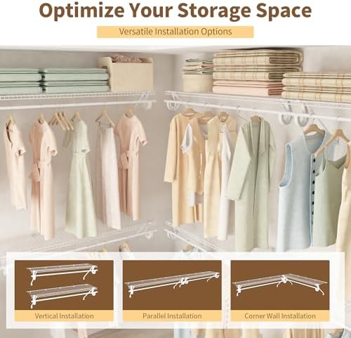 PROWORX Closet Shelves Wall Mounted with Hanging Rod, 2 Pack 4 ft x 12 in White Wire Shelving Kit, Metal Wall Shelf Organizer for Home, Pantry, Laundry Room Storage - Image 6