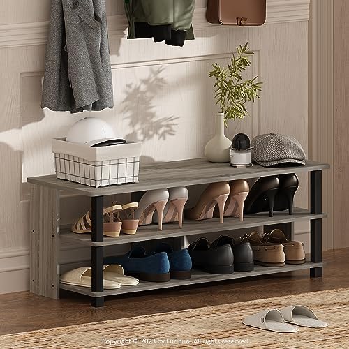 Furinno Turn-N-Tube Shoe Rack, 3-Tier Shoe Organizer, Compact Shoe Storage with Open Shelves, 15.5 x 41.1 x 15.8, Easy Assembly, for Closet Entryway, Office, Garage, French Oak/Black by Furinno-FitsYourSpaceFitsYourBudget