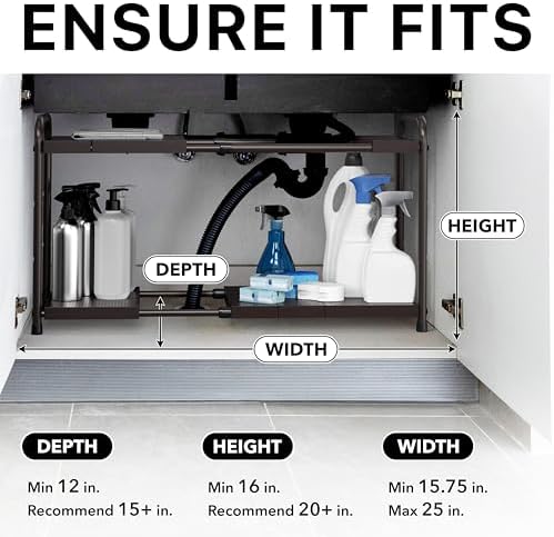 Simple Houseware Under Sink 2-Tier Heavy Duty Expandable Organizer, Bronze - Image 3