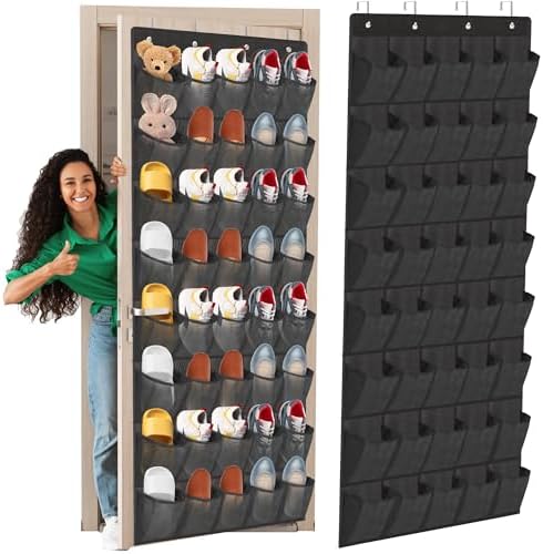 Over the Door Shoe Organizer, 40 Large Mesh Pockets Hanging Shoe Rack Organizer for Closet Behind the Door Storage Holder for Entryway Bedroom Dorm Black by BiCINE