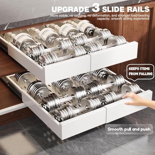 Seinloes Pull Out Cabinet Organizer,4-Side Expandable to Maximize Cabinet Space,Slide Out Drawers with 3 Rail Design,Roll Out Shelf with Raising Pad for Framed Cabinet,13"-21"W x 17"-24"D,White,2 Pack - Image 3