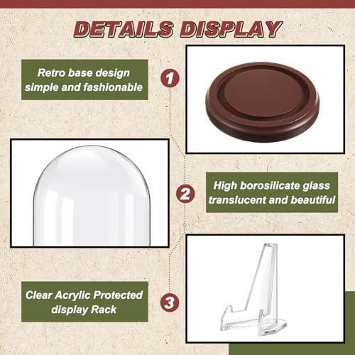 Beeveer 2 Pcs Glass Pocket Watch Display Dome 4.3'' x 3.2'' with Brown Base - Image 3