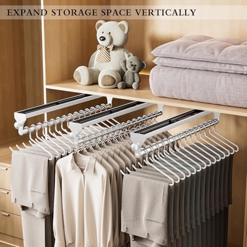2 Pack Pull Out Closet Valet Rod, Heavy Duty Adjustable Closet Rod, 13.7inch Telescopic Pant Rack, Space Aluminum Clothes Hanger Rail, Closet Storage Organizer for Trousers Clothes White - Image 3