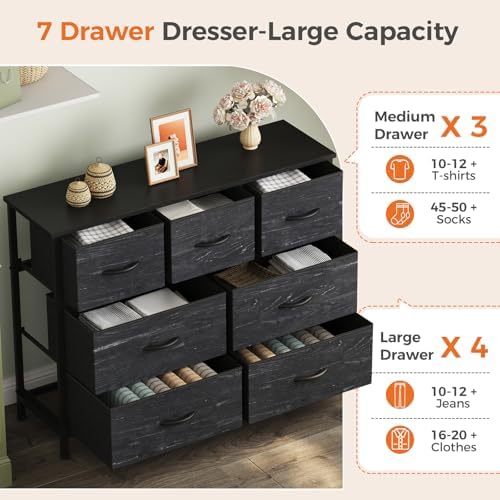 Sweetcrispy 7 Drawer Dresser for Bedroom Storage with Fabric Bins - Image 4