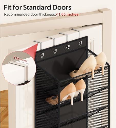 12 Tier Over the Door Shoe Organizer for Closet, Holds 24 Pairs Hanging Shoe Rack for Door with Mesh Pockets, Narrow Shoe Holder Hanger for Sneakers, Boots (Black) - Image 6