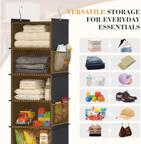 YOUDENOVA Upgraded Extra Wide Hanging Shoe Organizer for Closet, 8-Shelf Storage Organizer with 8 Side Pockets, Hanging Shoe Rack for Hats Clothes Jeans, 2 Packs, Black - Image 5