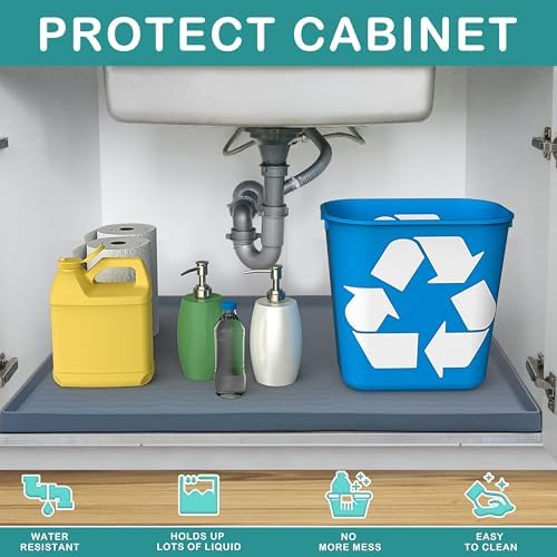 URMONA Waterproof Silicone Under Sink Mat 19'' x 19'' Shelf Liner for Kitchen and Bathroom, Cabinet and Counter Protector, Storage and Organizers, Litter Mat, Pet Cat Puppy Essentials(Green) - Image 2