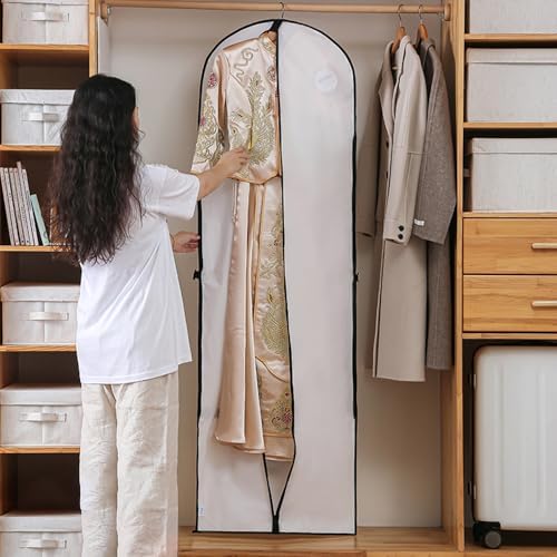 72" Wedding Dress Garment Bags Foldable Dress Bag for Long Gowns Traveling Protector Cover for Hanging Clothes with Zipper (White) - Image 2