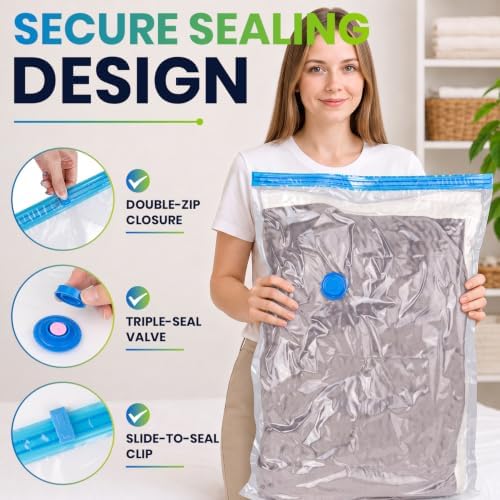FUNFERY 20 Pack Vacuum Seal Bags for Clothing Travel,Vacuum Storage Bags with Pump,Compressing Packing Bag for Clothes,Blankets,Comforters,Home Storage,Space Saving Bag for Moving Supplies-Combo Set - Image 7
