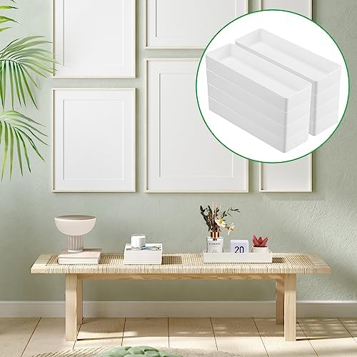 Teling 8 Pcs Plastic Desk Drawer Organizer Rectangular 9.45 x 2.95 x 1.38'' Half Accessory Letter Tray Paper Stationery Tray Stackable for File Desktop Vanity Organizer Office Supplies, White - Image 6