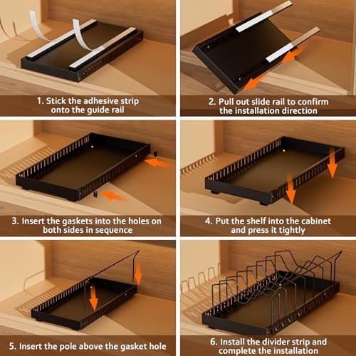 Black Pull Out Pot Lid Organizer, Cabinet Pan Rack, 10 Dividers - Image 3