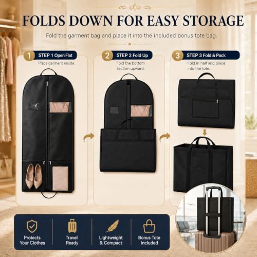 Suit Garment Bag for Men, 54-Inch Travel Cover with Rear Zip Storage - Image 5