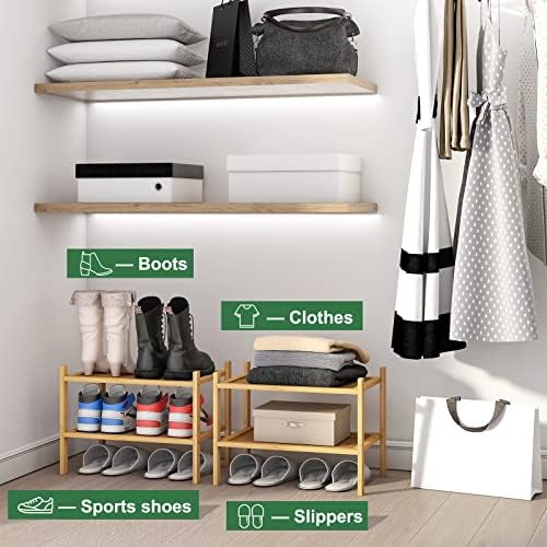 kiplant Small Shoe Rack, 2-Tier Bamboo Wood Shoe Rack for Entryway, Stackable Shoe Organizer for Hallway Closet, Free Standing Shoe Racks for Indoor & Outdoor - Image 5