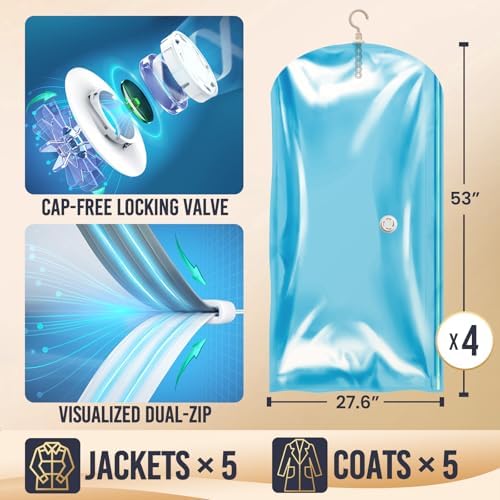 TAILI Hanging Vacuum Storage Bags Clothes, Coats, Jackets,4 Jumbo Blue - Image 3