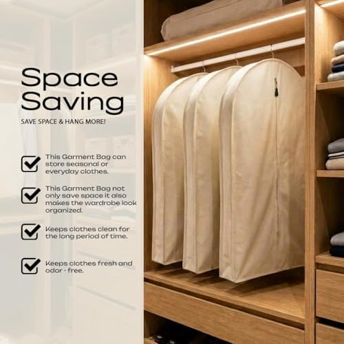 100% Cotton Garment Bag | Long | Breathable Garment Bags for Hanging Clothes | Garment Storage Bag for Long Dresses & Coats Storage | Pack of 3 (42 Inch) - Image 5