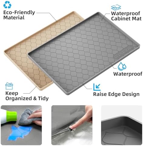 Winisok Waterproof Under Sink Mat 40" x 19", Silicone Mat, Beige - Image 2