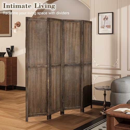 WelFurGeer 4 Panel Room Divider Screen - 360° Adjustable Folding Panels for Privacy, Bedroom, Living Room & Patio, Handcrafted Decorative Room Divider, Freestanding Divider for Room Separation (Brown) - Image 2