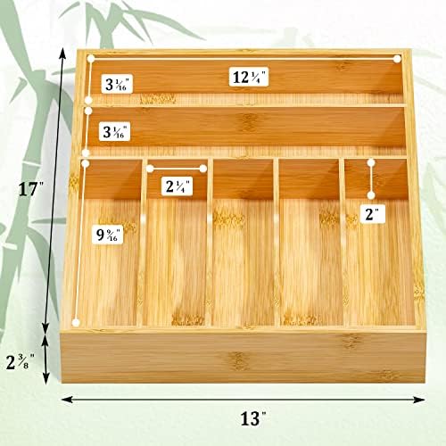 Flatware Organizer Silverware Drawer Organizer - 7 Slots Bamboo Cutlery Tray Multipurpose kitchen Drawer Organizer for Silverware, Utensils, Cutlery, Flatware, Knives W13”x L17” (Yellow) - Image 4