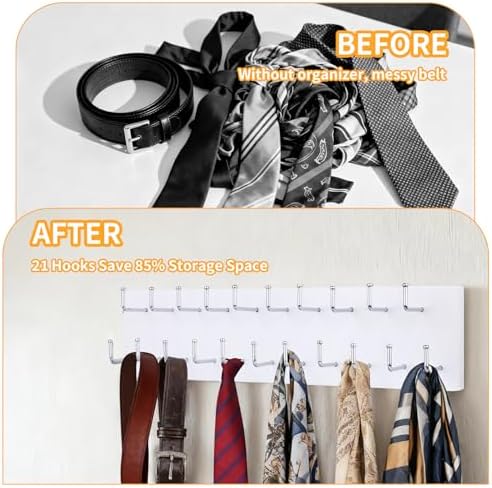 Belt Organizer Holder Wooden Belt Hanger for Closet Wall Mount Belt Storage Rack Tie Bra Scarf Hanger Holds Over 40 Large Belts (White) - Image 4