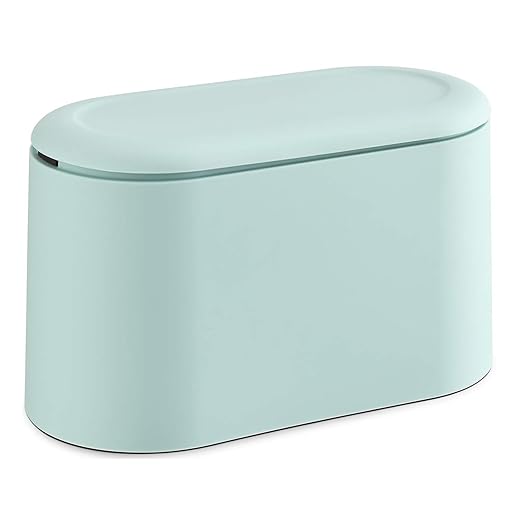 SUBEKYU 0.5 Gal Mini Countertop Trash Can with Lid for Desktop, Small Garbage Can for Office, Tiny Wastebasket, Plastic, Light Green