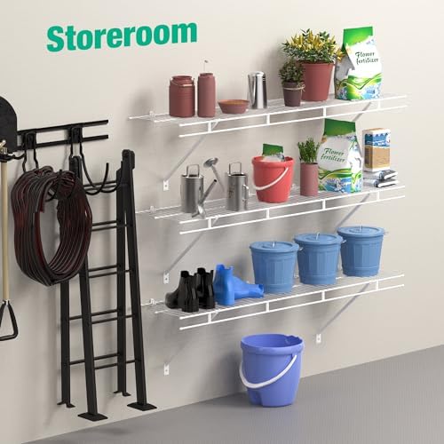 HAUSHOF 2 Pack Closet Shelves Wall Mounted, 4 ft x 12 in Wire Shelf Kit - Image 2