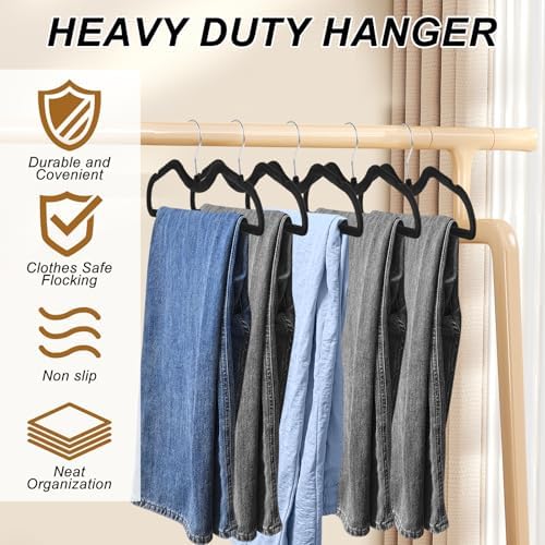Pants Hangers Non Slip, 30 Pack Velvet Hangers for Closet with 30 Hooks, Strong Durable Slimline Space Saving Pants Hanger, Space Saving Flocked Hangaers for Pants, Shirts, Bra, Shorts (Black-M-shape) - Image 3