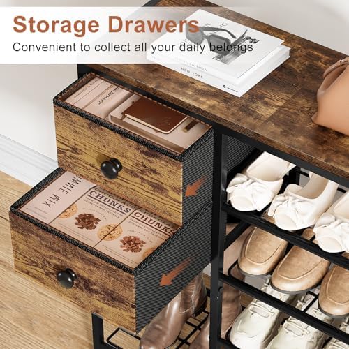 5-Tier Shoe Rack, Side Mesh & 2 Drawers for Closet Rustic Brown - Image 4