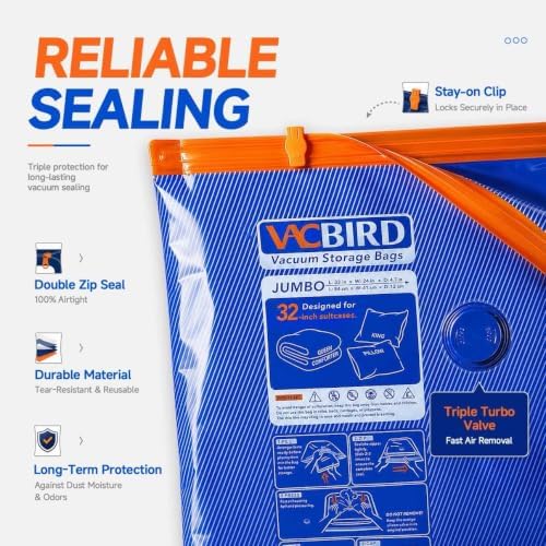 Vacbird Vacuum Storage Bags with Rechargeable Cordless Pump,15 Pack 3 Sizes Compression Packing Seal Bags, Space Saver for Clothes and Clothing Comforters, Blankets, Bedding and Closet Space Saving - Image 3